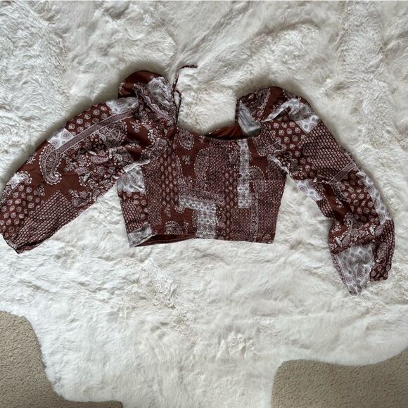 Pacsun LA Hearts L paisley brown and white cropped bustier puff sleeve - Picture 4 of 7